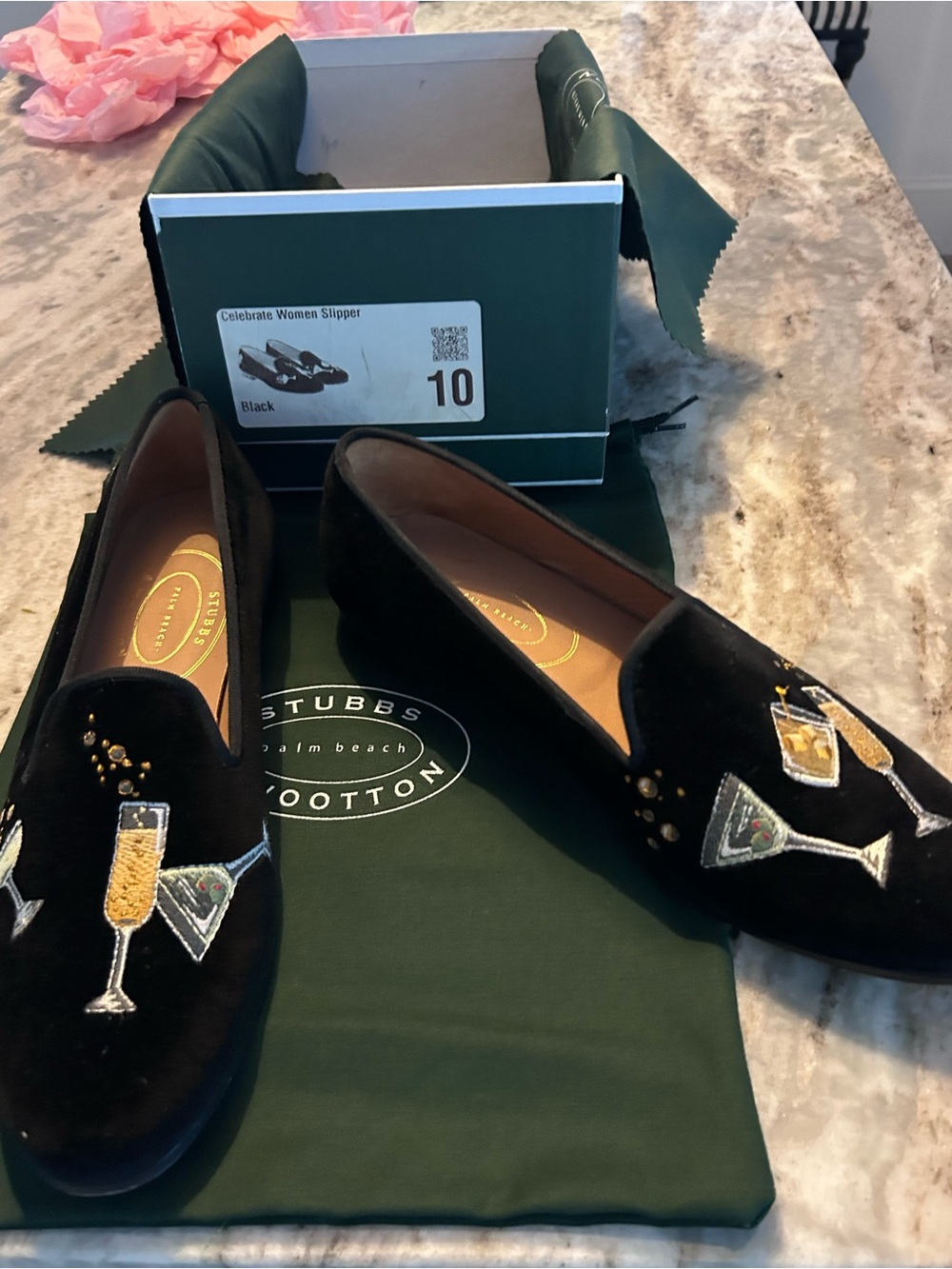 Stubbs & Wootton women’s  Velvet Embroidered Cocktail Slippers Celebrate size10